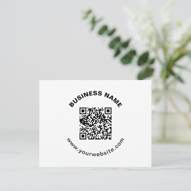QR Code with Business Name Bold Circular Text Note Card (Standing Front)