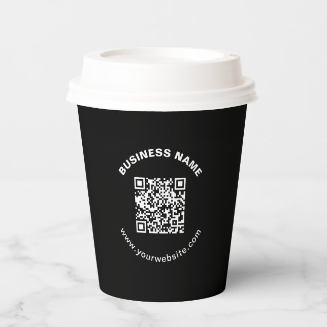QR Code with Business Name Bold Circular Text Paper Cups (Front)