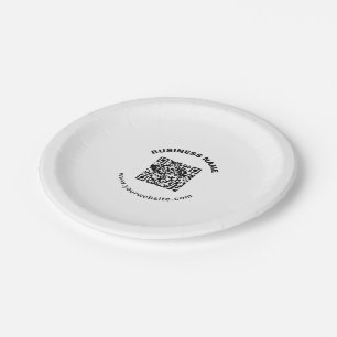 QR Code with Business Name Bold Circular Text Paper Plates