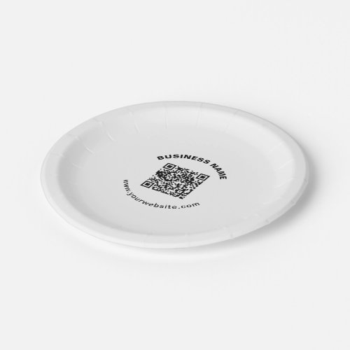 QR Code with Business Name Bold Circular Text Paper Plates
