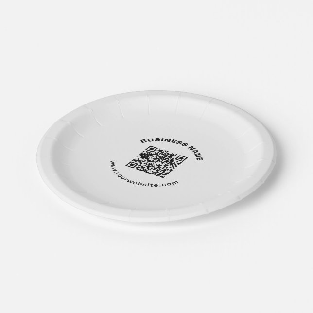 QR Code with Business Name Bold Circular Text Paper Plates (Angled)