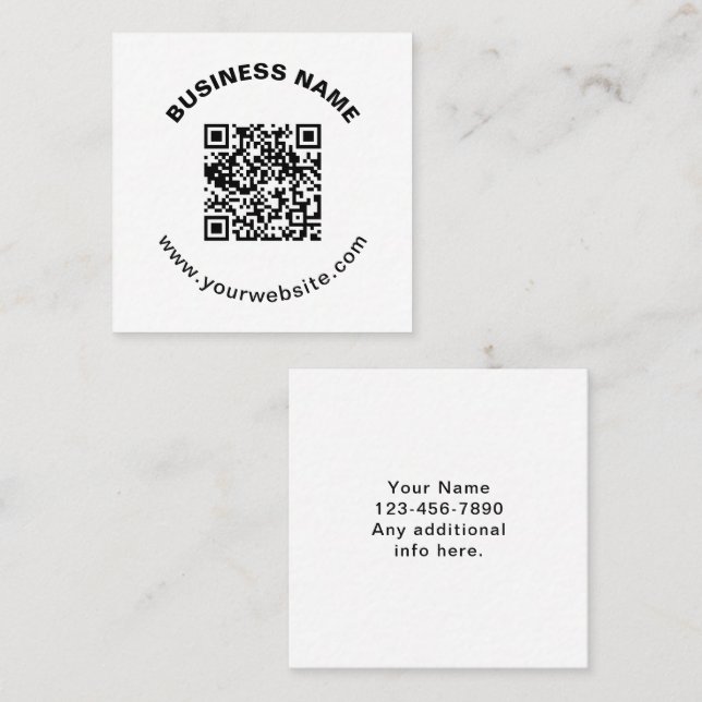 QR Code with Business Name Bold Circular Text Square Business Card (Front/Back)