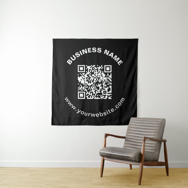 QR Code with Business Name Bold Circular Text Tapestry (In Situ)