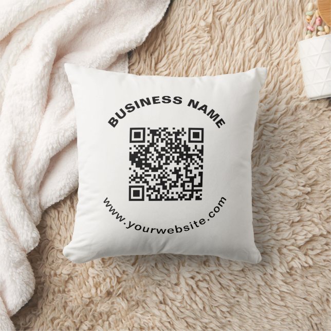 QR Code with Business Name Bold Circular Text Throw Pillow (Blanket)