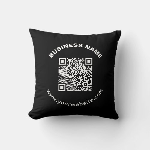QR Code with Business Name Bold Circular Text Throw Pillow