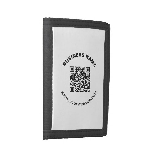QR Code with Business Name Bold Circular Text Trifold Wallet