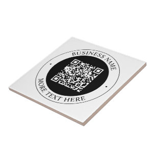 QR Code with Business Name Editable Circular Text Ceramic Tile