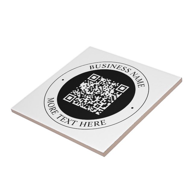 QR Code with Business Name Editable Circular Text Ceramic Tile (Side)