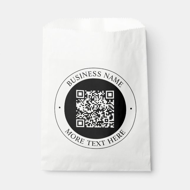 QR Code with Business Name Editable Circular Text Favor Bag (Front)