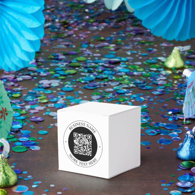 QR Code with Business Name Editable Circular Text Favor Boxes (Party)
