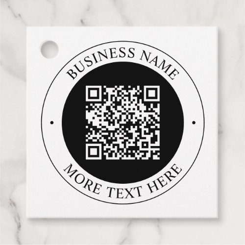 QR Code with Business Name Editable Circular Text Favor Tags