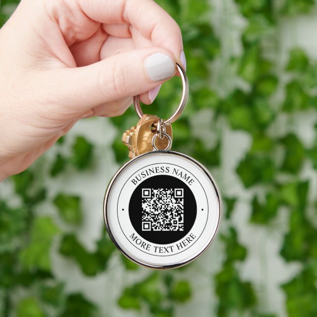 QR Code with Business Name Editable Circular Text Keychain (Hand)