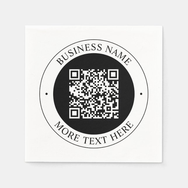 QR Code with Business Name Editable Circular Text Napkins (Front)