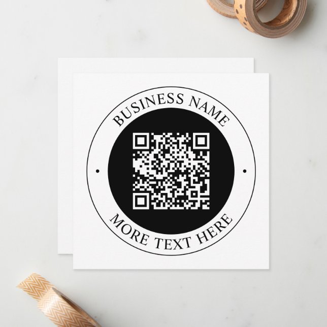 QR Code with Business Name Editable Circular Text Note Card (Front/Back In Situ)
