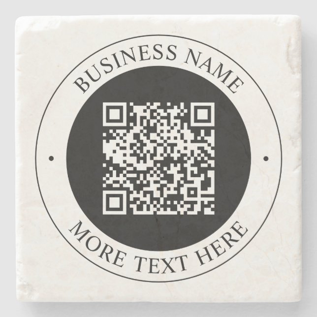 QR Code with Business Name Editable Circular Text Stone Coaster (Front)