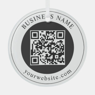 QR Code with Business Name Editable Glass Ornament