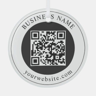 QR Code with Business Name Editable Glass Ornament