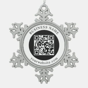 QR Code with Business Name Editable Snowflake Pewter Christmas Ornament
