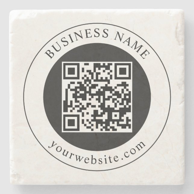 QR Code with Business Name Editable Stone Coaster (Front)