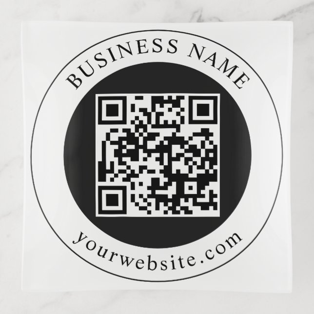 QR Code with Business Name Editable Trinket Tray (Front)