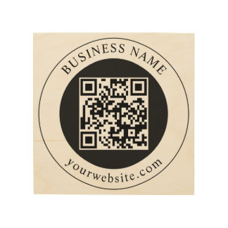 QR Code with Business Name Editable Wood Wall Art