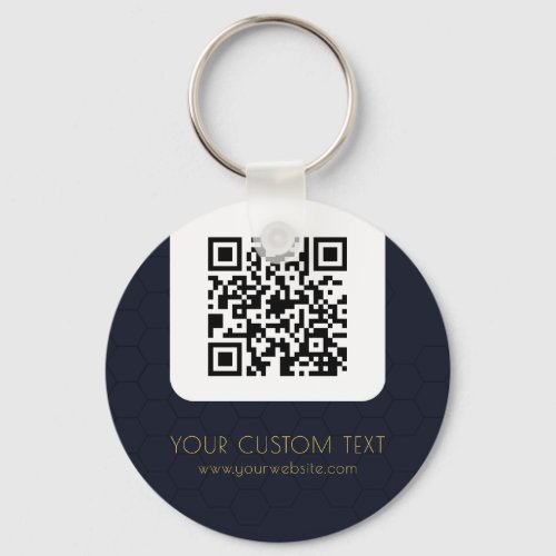 QR Code with custom text navy blue elegant Keychain