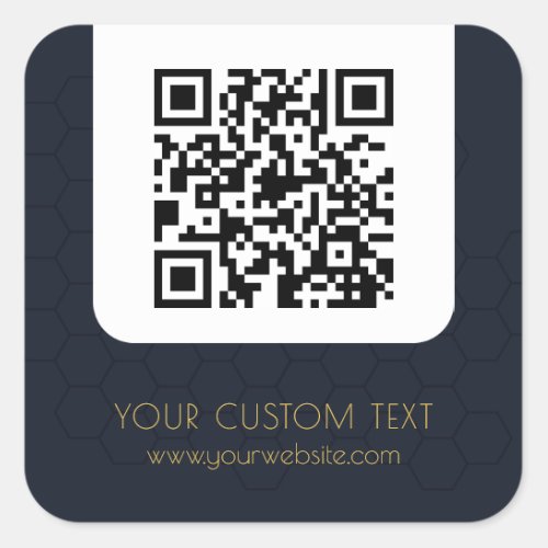 QR Code with custom text navy blue elegant  Square Sticker