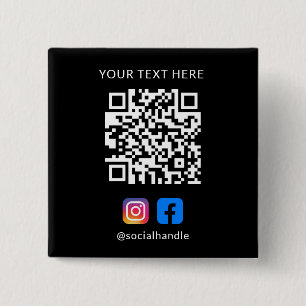 QR Code with Social Media Icons Easy Custom Black  Button
