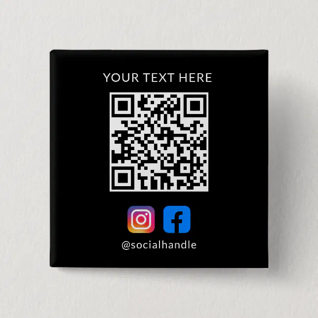 QR Code with Social Media Icons Easy Custom Black Button | Zazzle