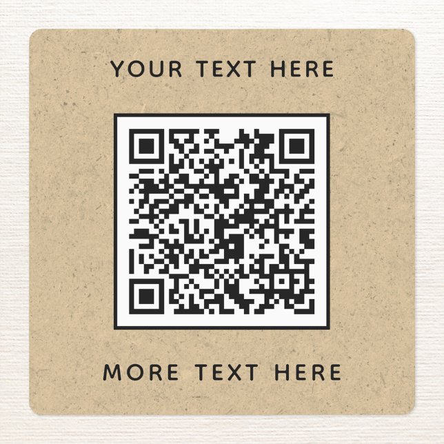 QR Code With Text Brown Paper Business Labels (Brown paper QR code with text promotional business labels)