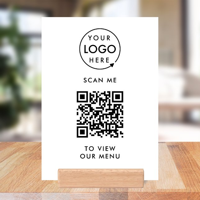 QR Code Wood Block Sign | Menu 5x7 Tabletop Signs (Branded interactive QR code menu table signs for restaurants, bars, cafes & hospitality events!)