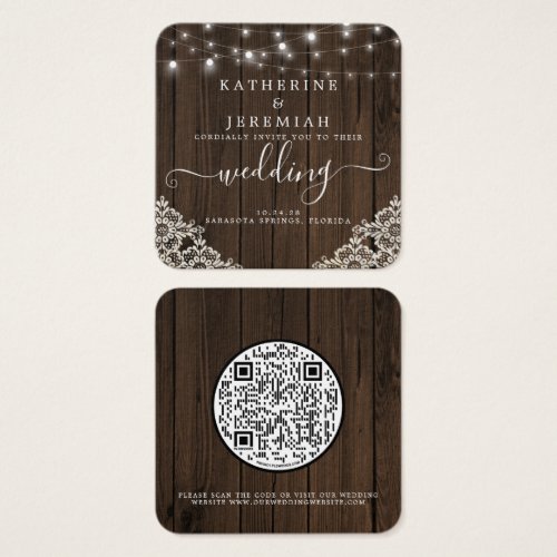 QR Code Wood Lights Lace Wedding Invitation