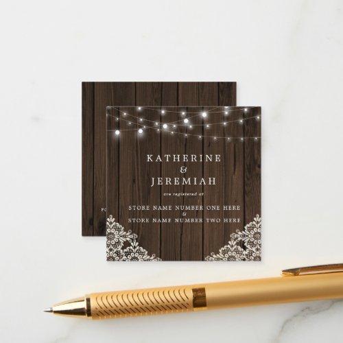 QR Code Wood Lights Lace Wedding Registry Enclosure Card