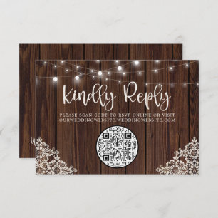QR Code Wood String Lights Lace Wedding RSVP