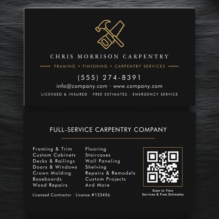 QR Code Woodworking Carpentry Hammer Saw Business Card