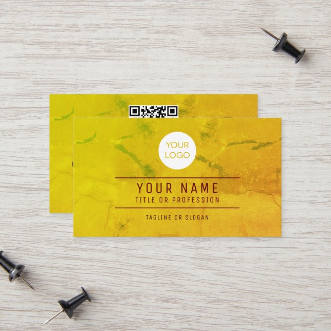 QR Code Yellow Abstract Name Professional Logo Calling Card (Front/Back In Situ)