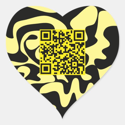 QR Code Yellow And Black Groovy Squiggles Heart Sticker