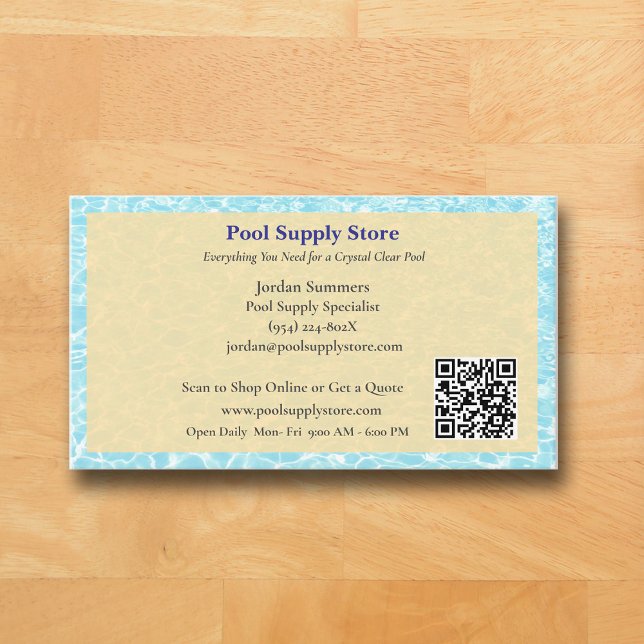 QR Code Yellow Blue Swimming Pool Contractor   Business Card (Yellow Pool Business Card )