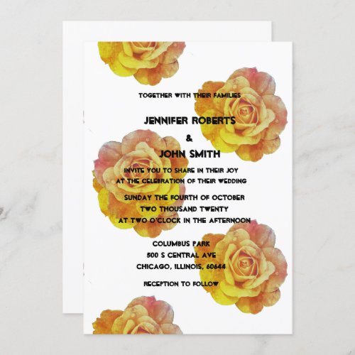 QR Code Yellow Orange Floral Rose Boho Wedding Invitation