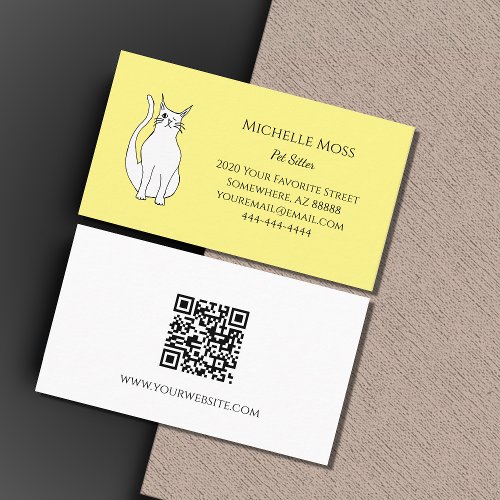 QR code Yellow Pet Sitter Cute Cat Business Card