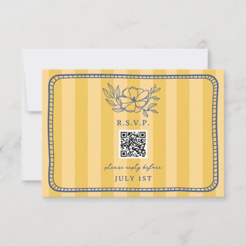 QR Code Yellow Stripe Blue Floral Wedding QR RSVP