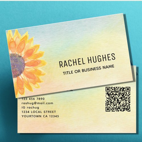 QR Code Yellow Sunflower  Business Card