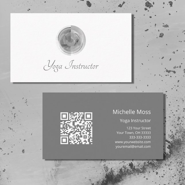 QR code Yoga Instructor Abstract Gray Business Card (Creator Uploaded)