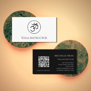 QR code Yoga Instructor Om Symbol Black White Business Card