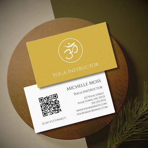 QR code Yoga Instructor Om Symbol Minimalist Gold Business Card