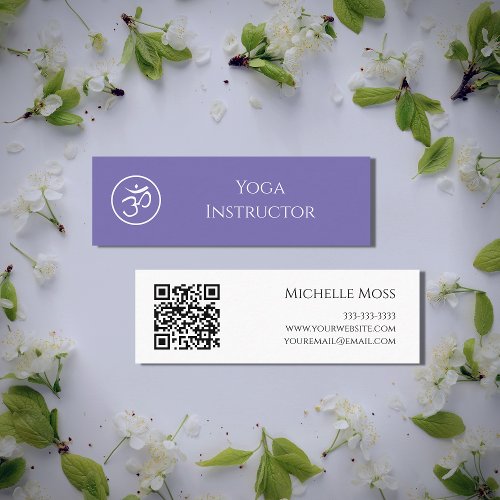 QR code Yoga Instructor Om Symbol Purple Mini Business Card