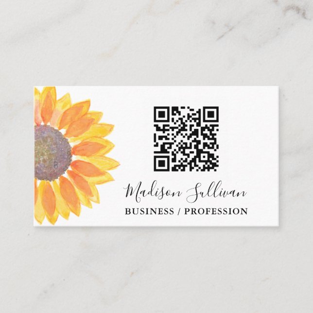 QR Code Your Business Or Profession Sunflower  Card (Front)