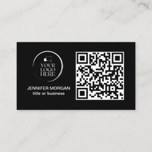 QR CODE your logo custom professional modern black Business Card