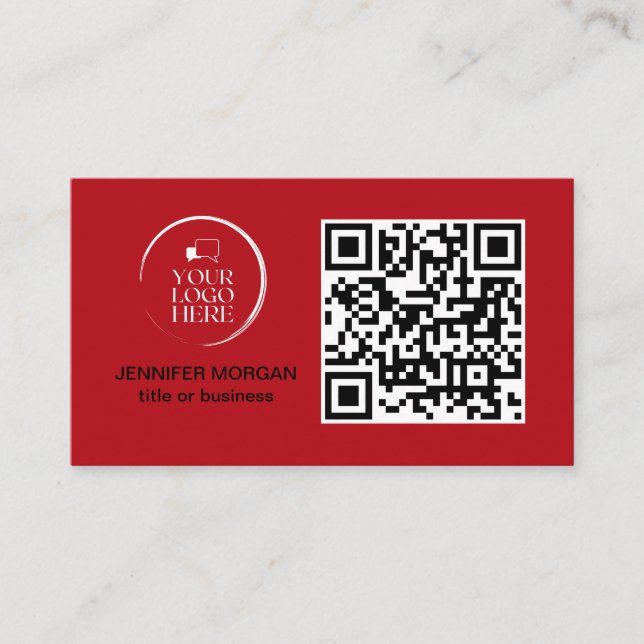 QR CODE your logo custom professional modern red Business Card (Front)