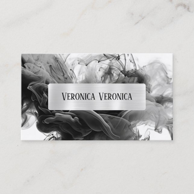 QR Code Your Logo Smokey Gothic Social Media Business Card (Front)